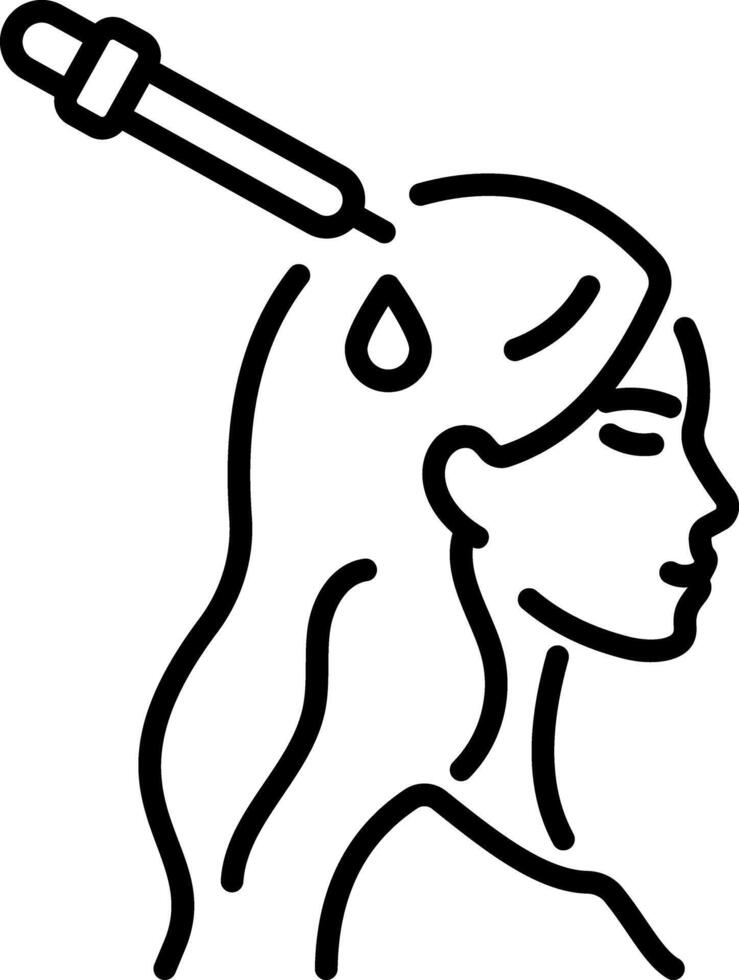 Linear icon of applying scalp serum on head vector