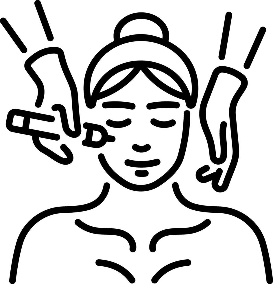 A character doing a facial treatment, line icon vector