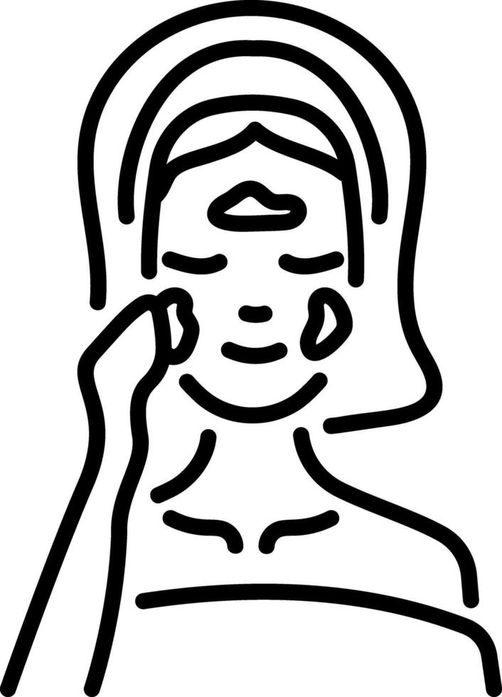 A line style icon showing a girl doing skincare vector
