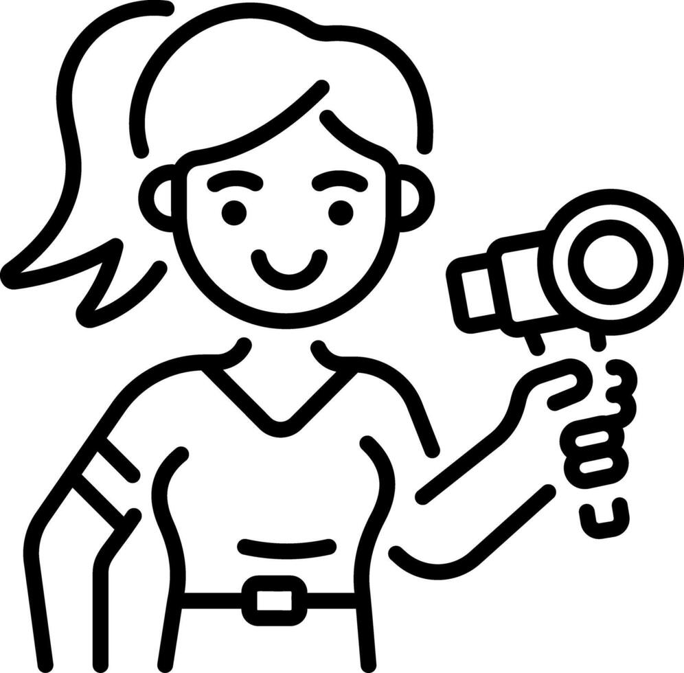Hair drying girl icon in linear style vector