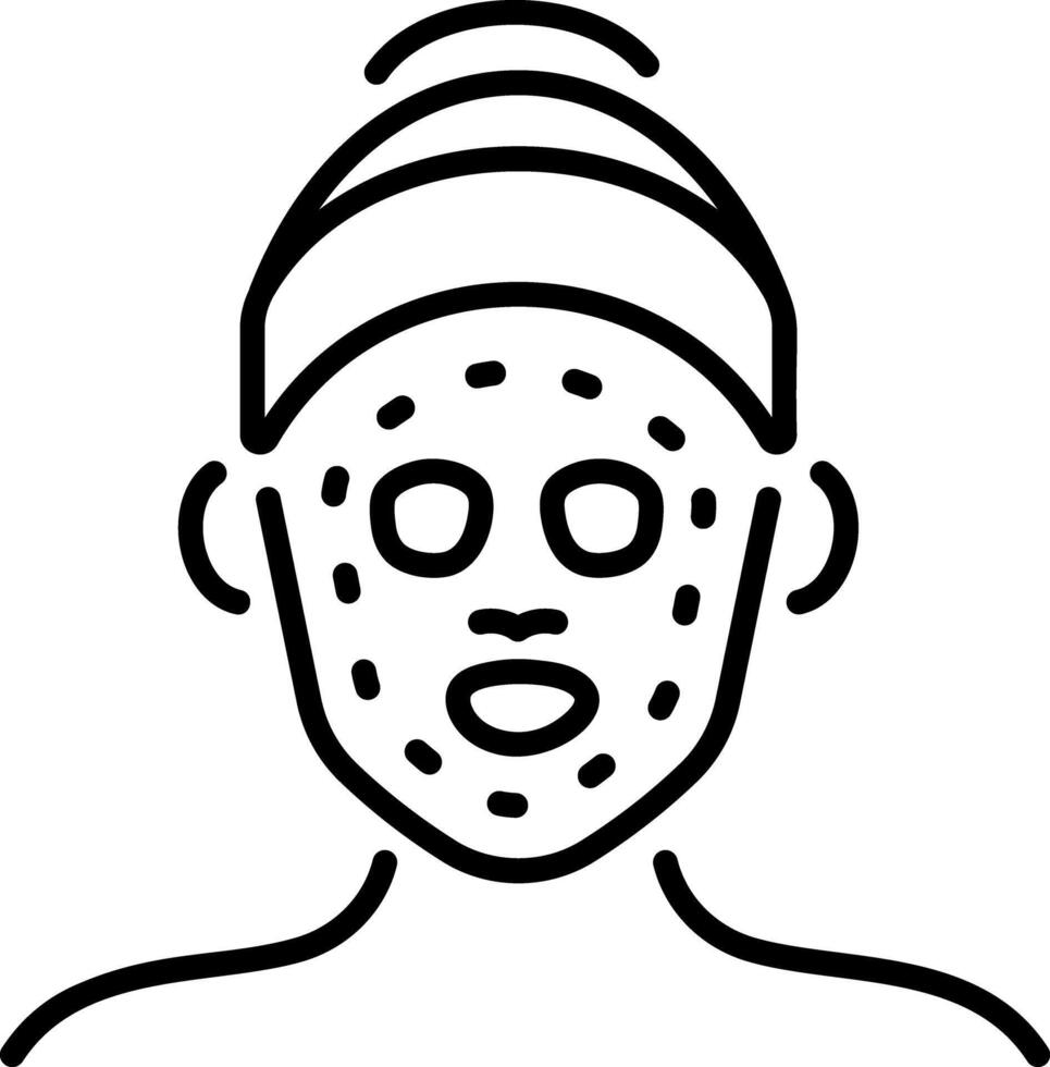 A line icon showing a woman putting a facial mask vector