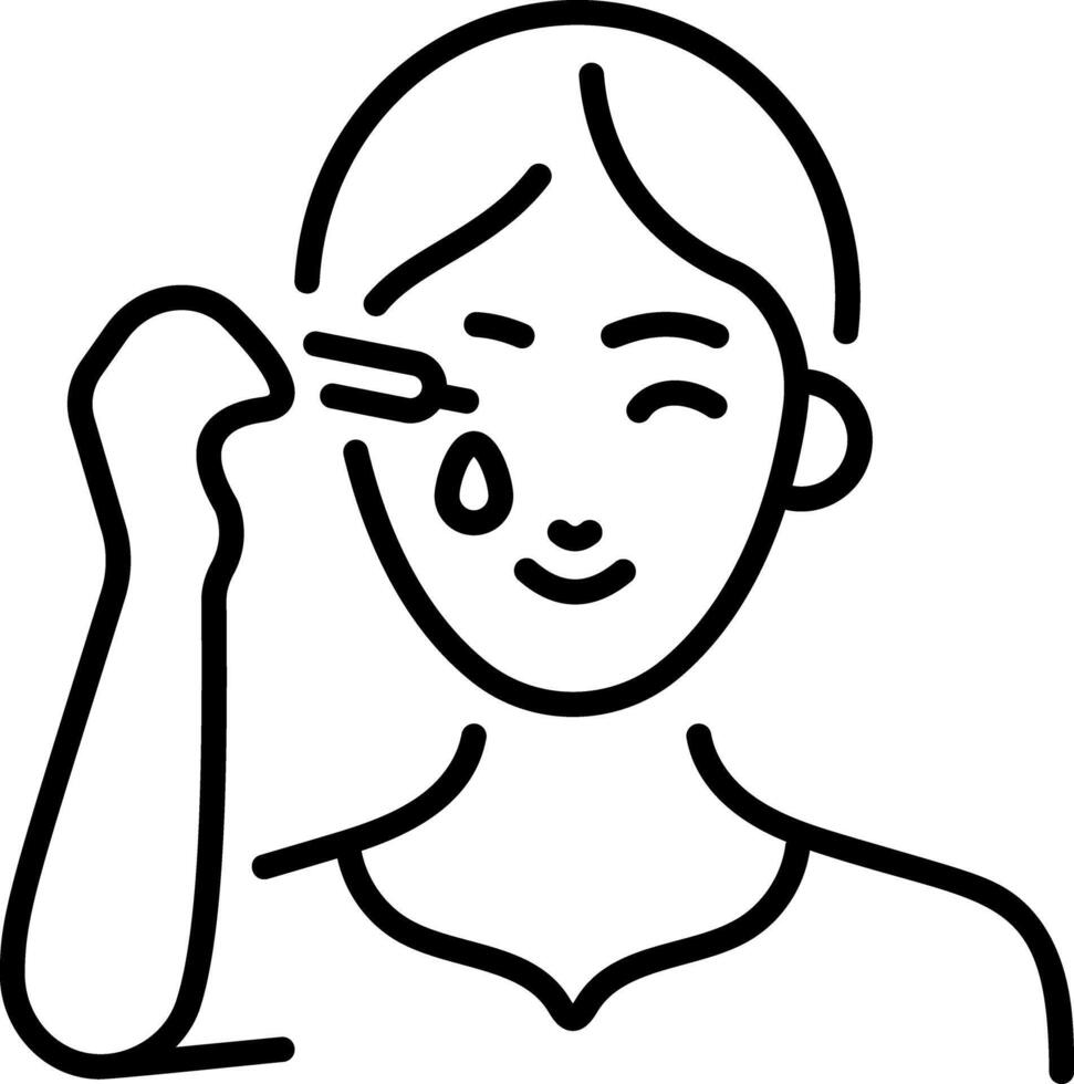 A woman applying face serum, line icon vector