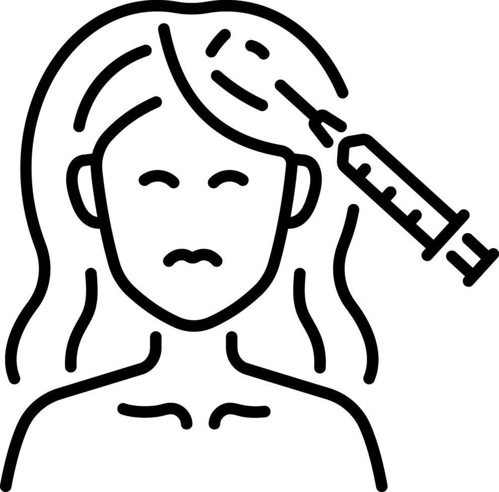 Linear icon showing a character doing hair botox treatment vector