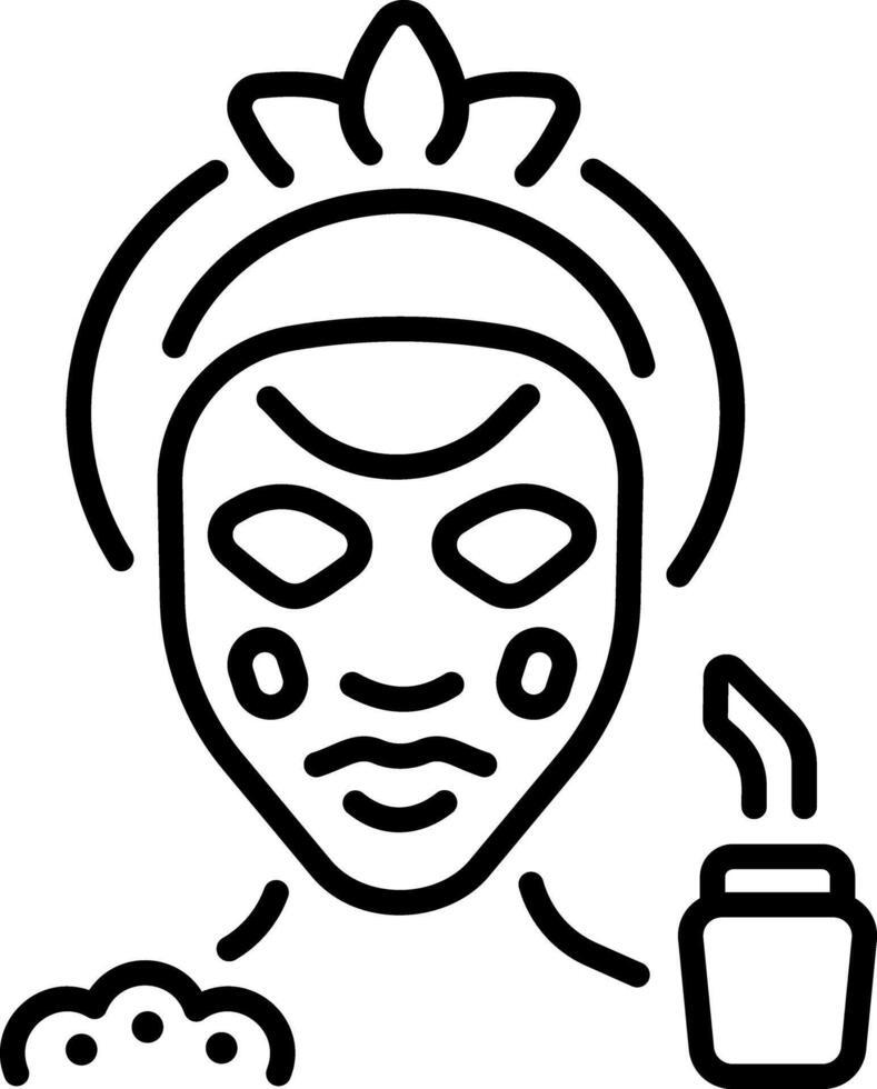 A woman putting clay mask on her face, line icon vector