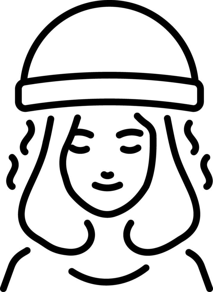 Line icon showing a girl putting hair steamer on her head vector
