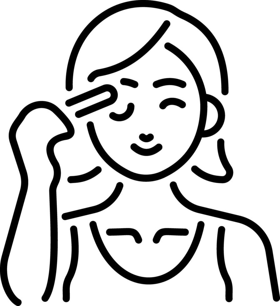 A girl applying eyeliner on her eyes, line style icon vector