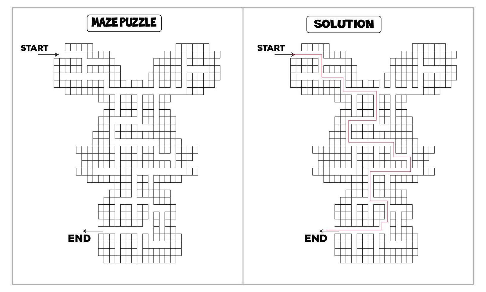 Challenging Maze Puzzle with Solution Fun Brain Game for All Ages vector