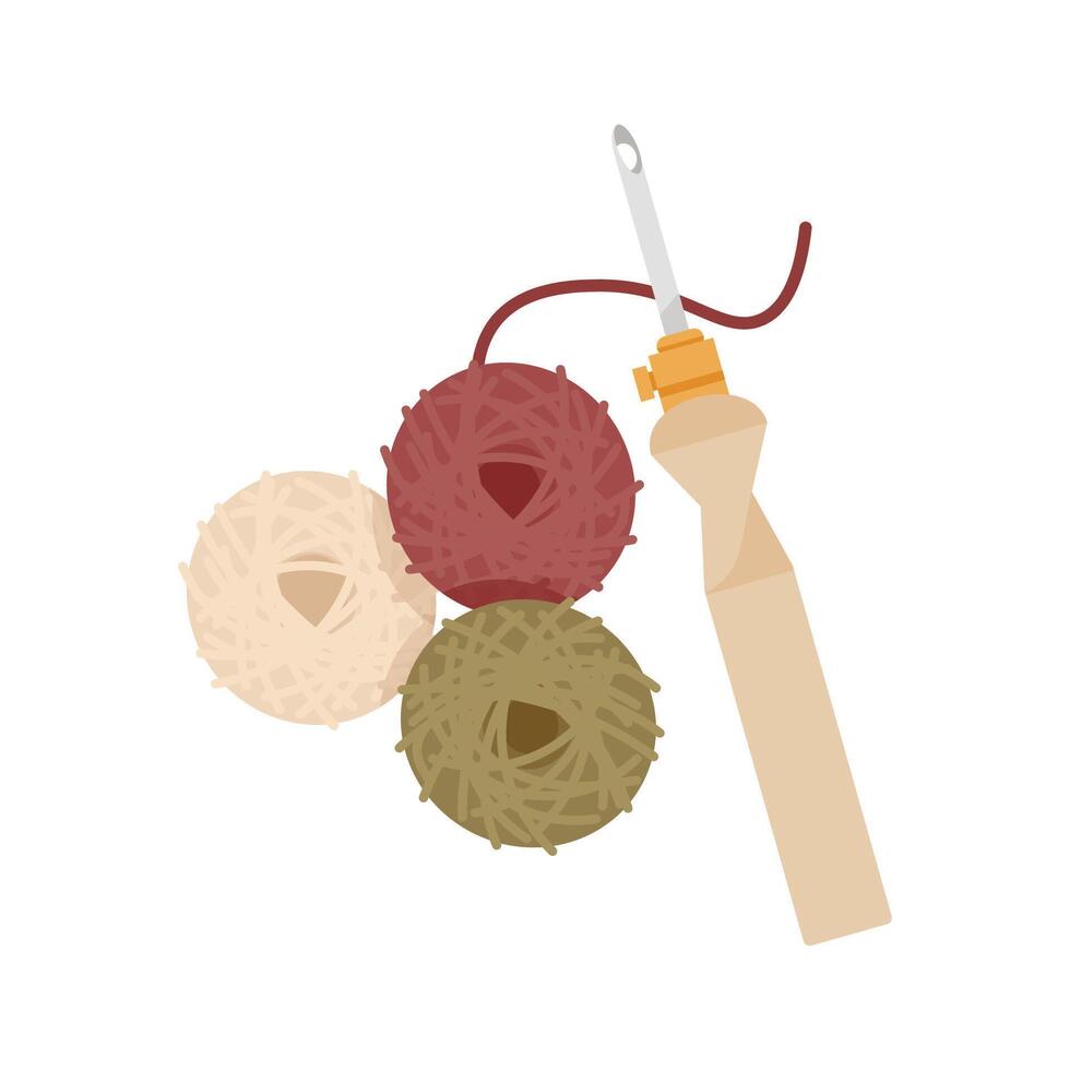 Punch needle embroidery tool and skeins of yarn vector