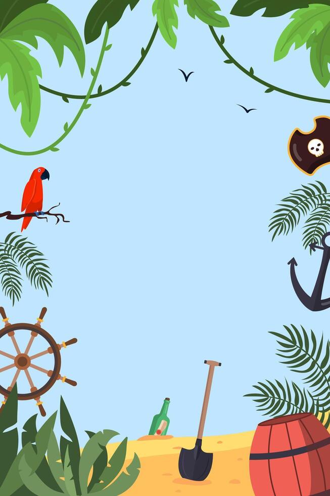 Tropical Frame with Pirate Elements Background. vector