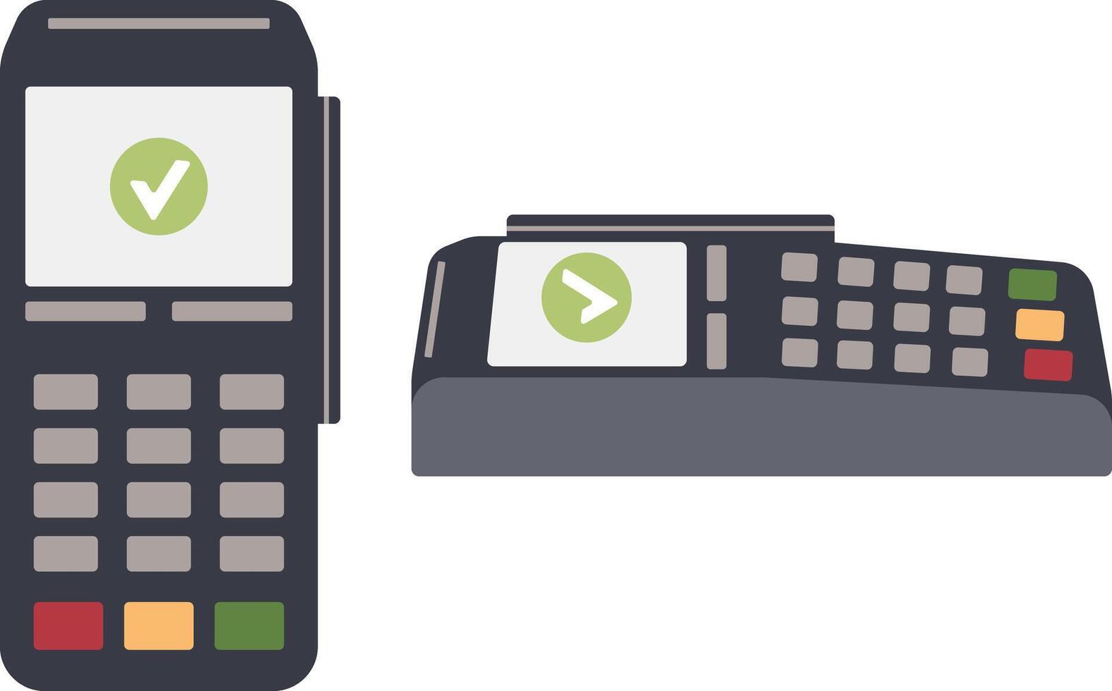 POS terminal. Payment terminal for credit cards, set of two electronic wireless readers, contactless payment terminals. Hand drawn illustration. vector