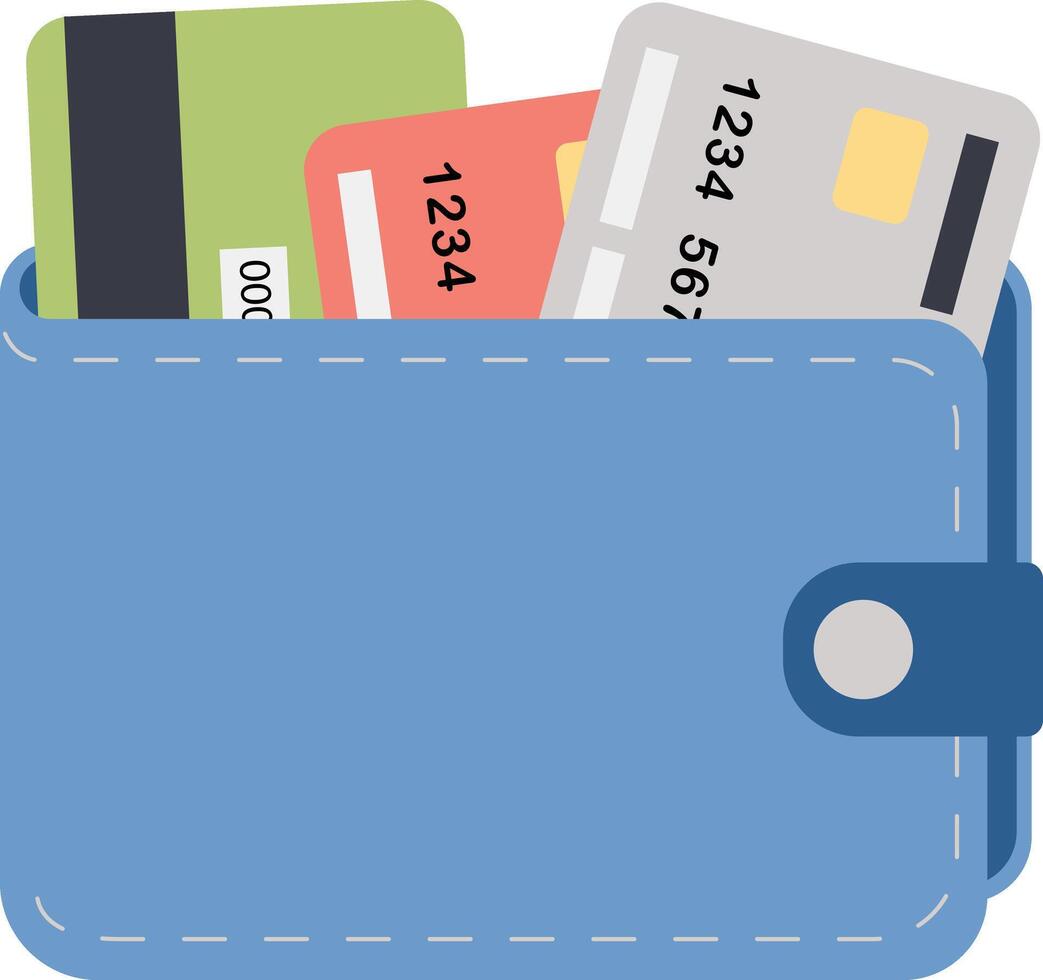 Money wallet with credit card. Saving money concept. Hand drawn illustration. vector