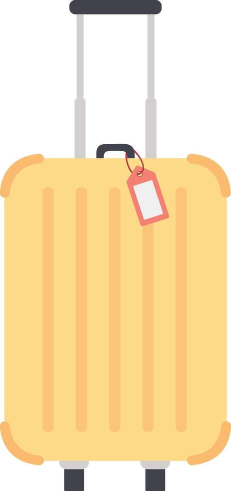 Travel yellow suitcase with tag. Polycarbonate travel plastic suitcase with wheel. Hand drawn illustration. vector