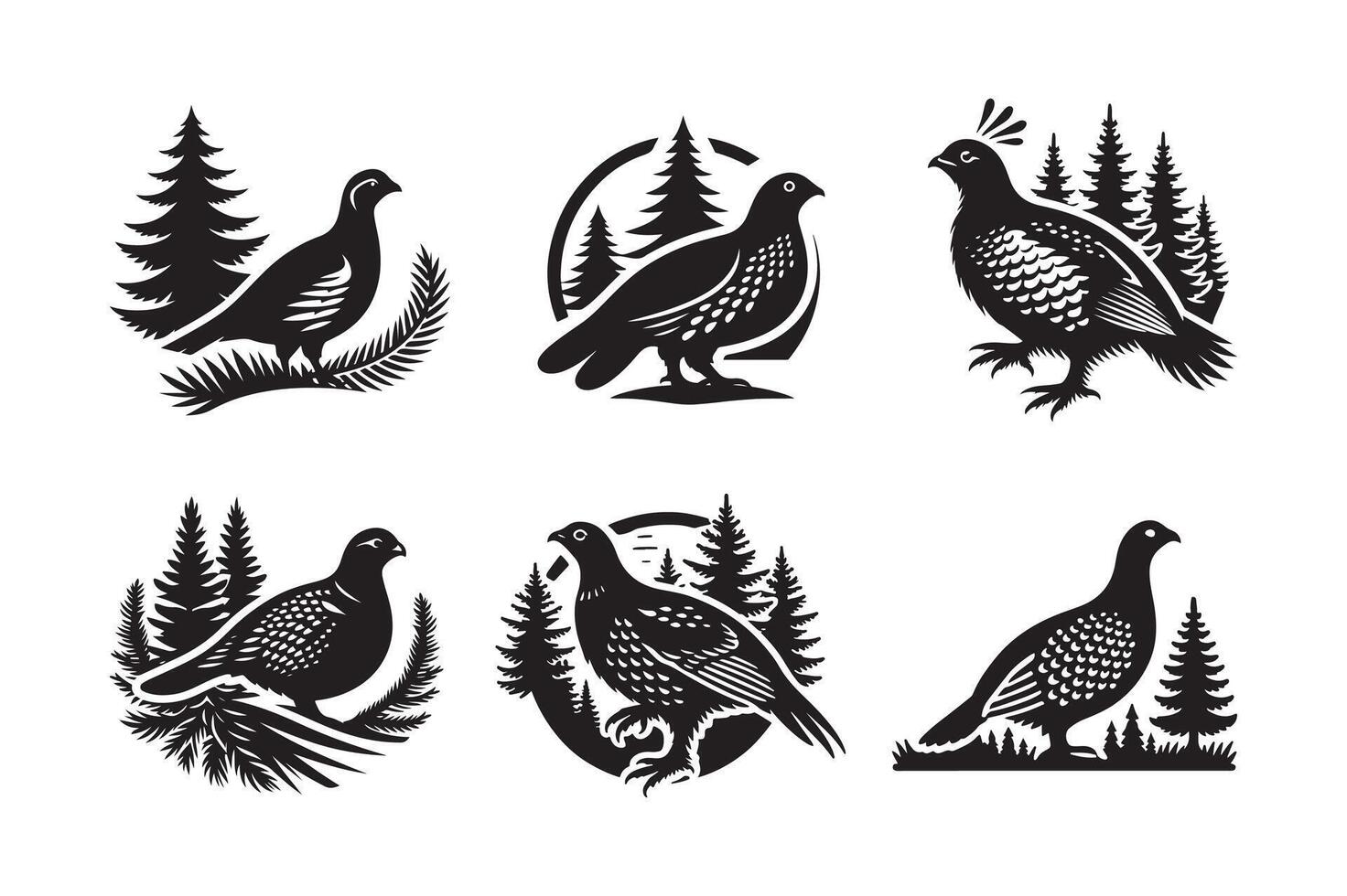Realistic Spruce Grouse Black Silhouette vector
