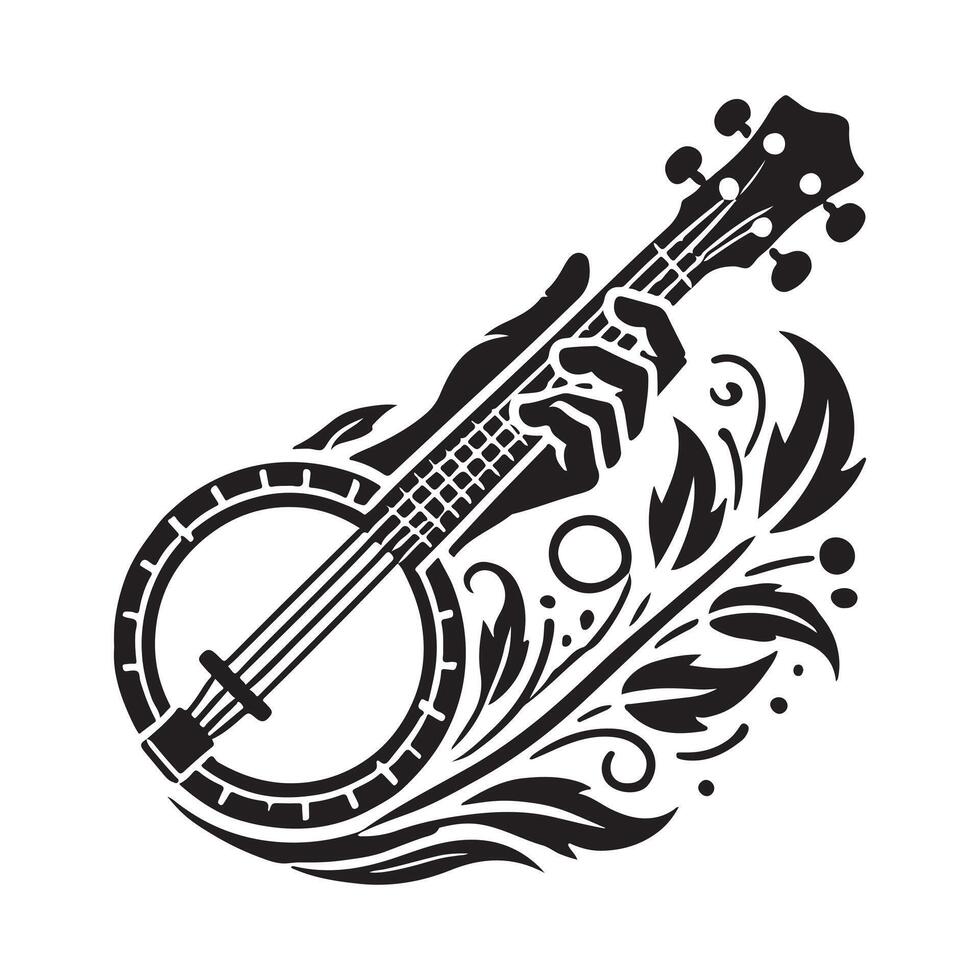 Black Banjo Silhouette for Digital and Print Use vector