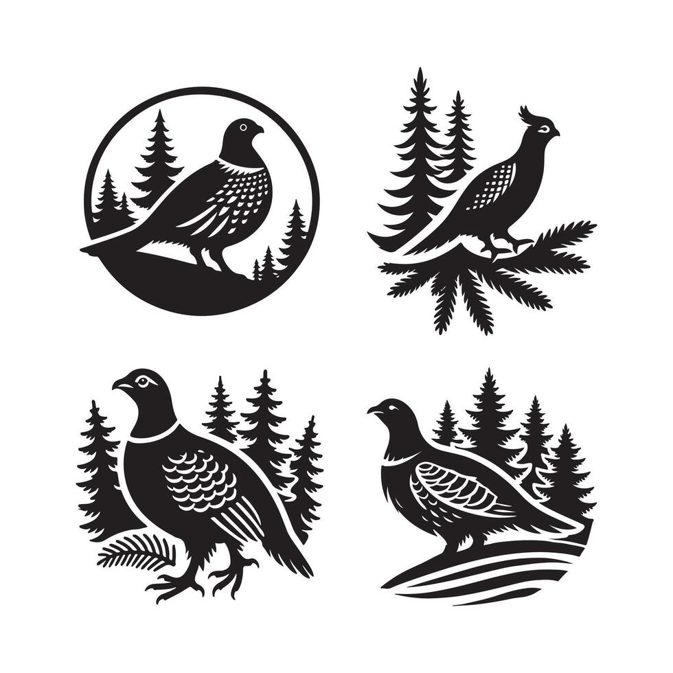 Black Silhouette Art of Spruce Grouse vector
