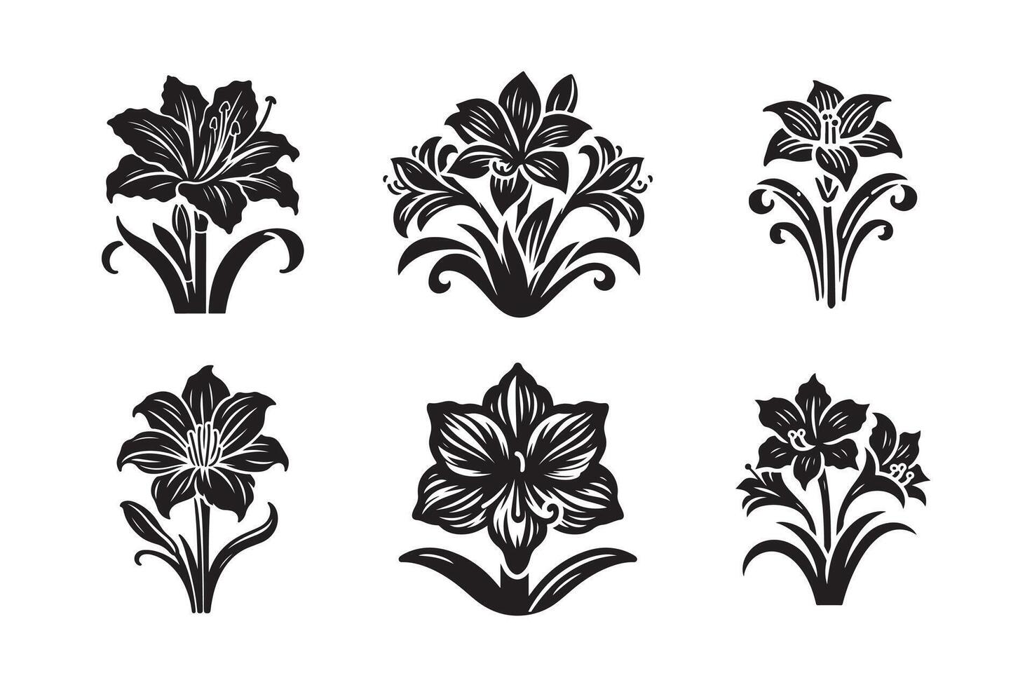 Bold Amaryllis Black Silhouette for Projects vector