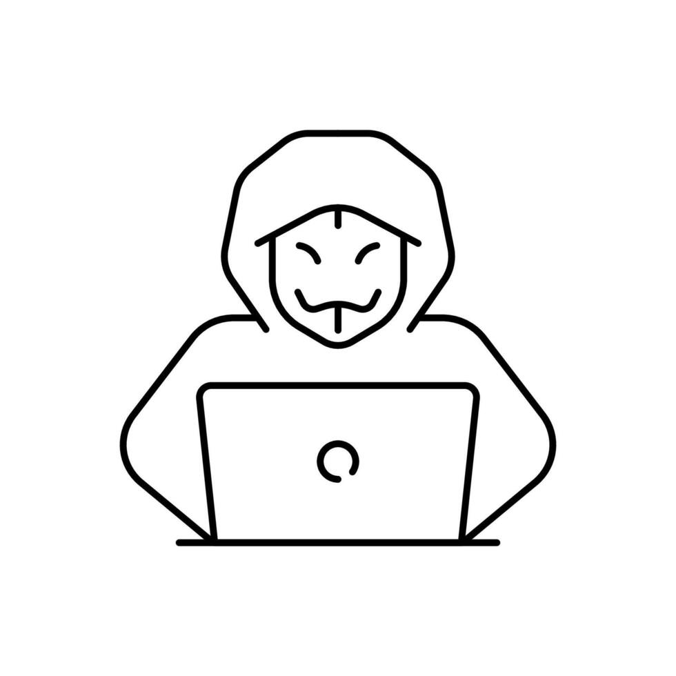 Hacker icon. Computer hacker with laptop icon. Spy agent symbol, logo, illustration, editable stroke vector