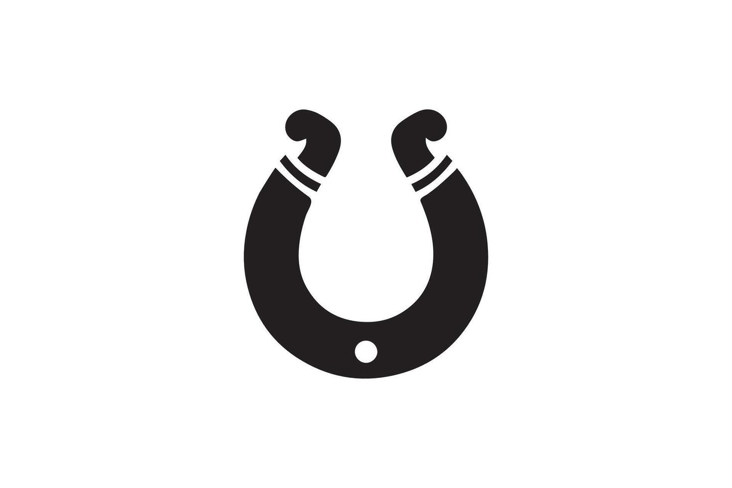 A black and white horseshoe icon on a white background vector