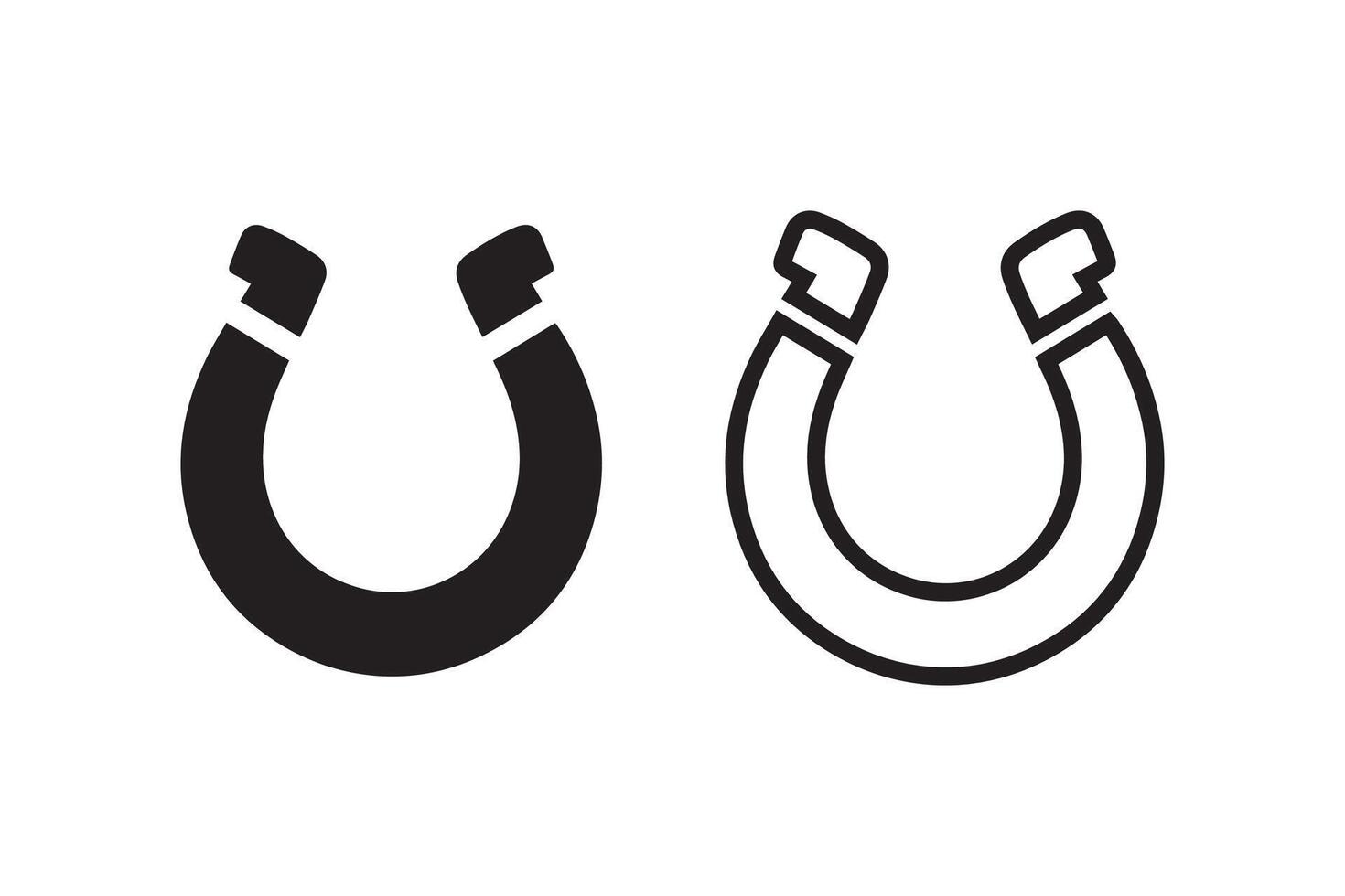 Two horseshoes are shown in black and white vector