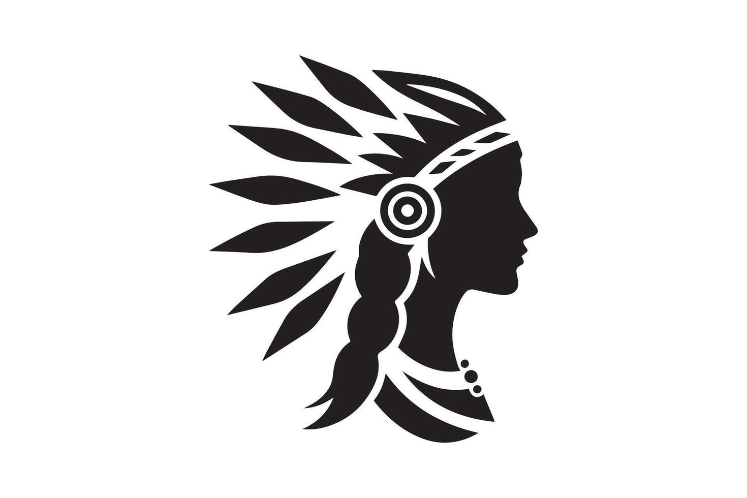 A black and white silhouette of an indian woman with an indian headdress vector