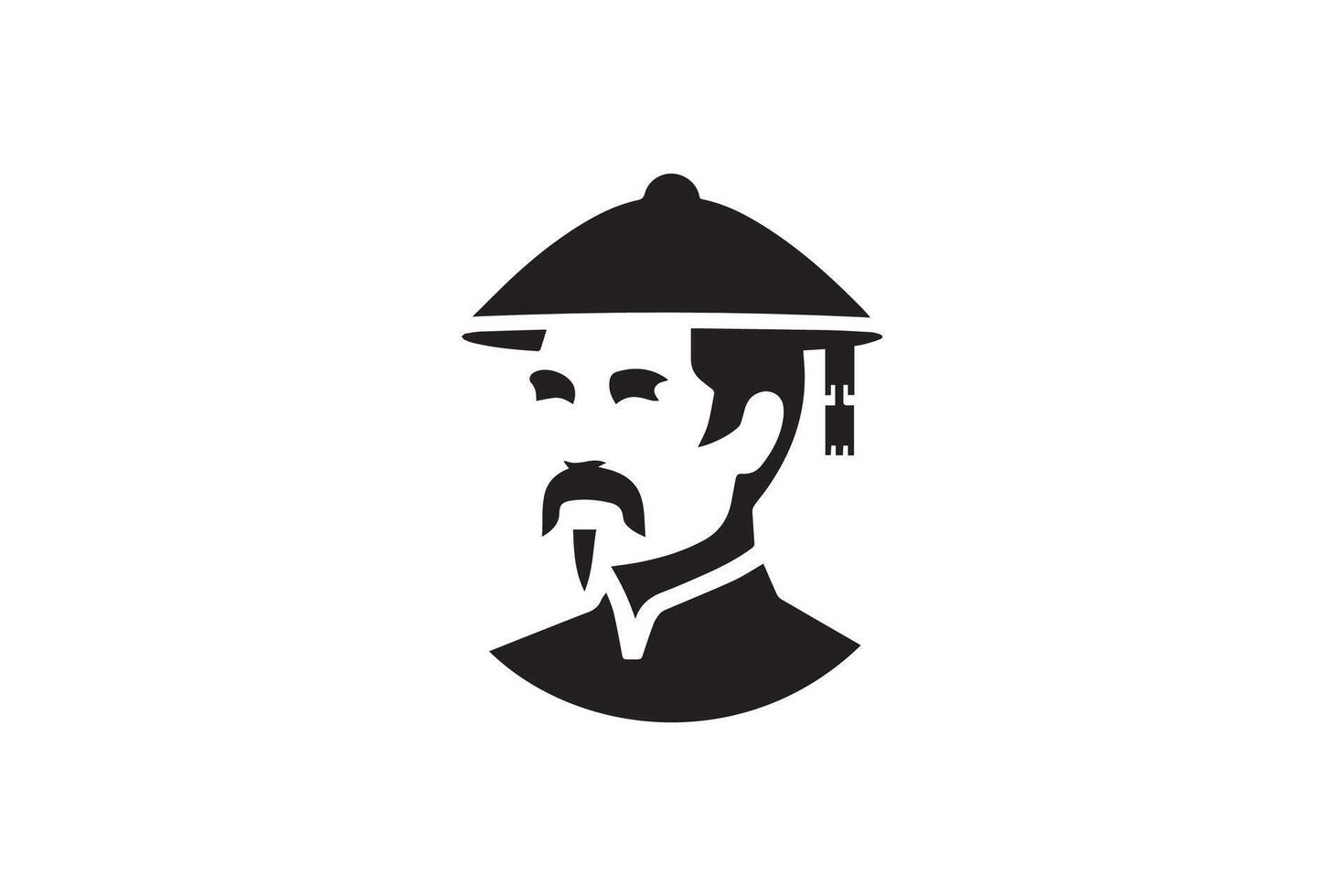 A black and white logo of a man with a hat vector