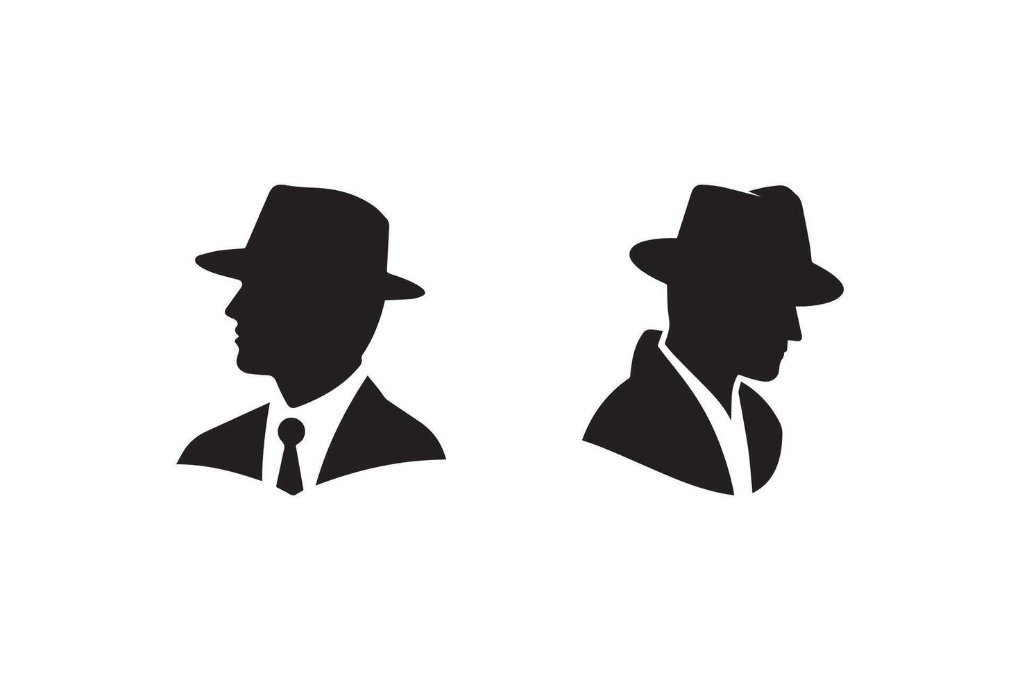 Two silhouettes of men in hats and ties vector
