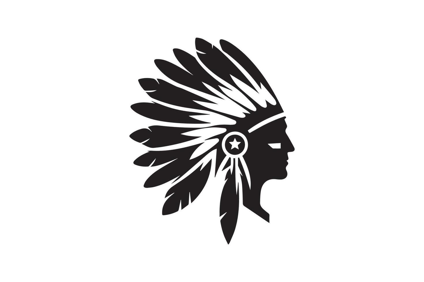 The logo for the indian chief is black and white vector