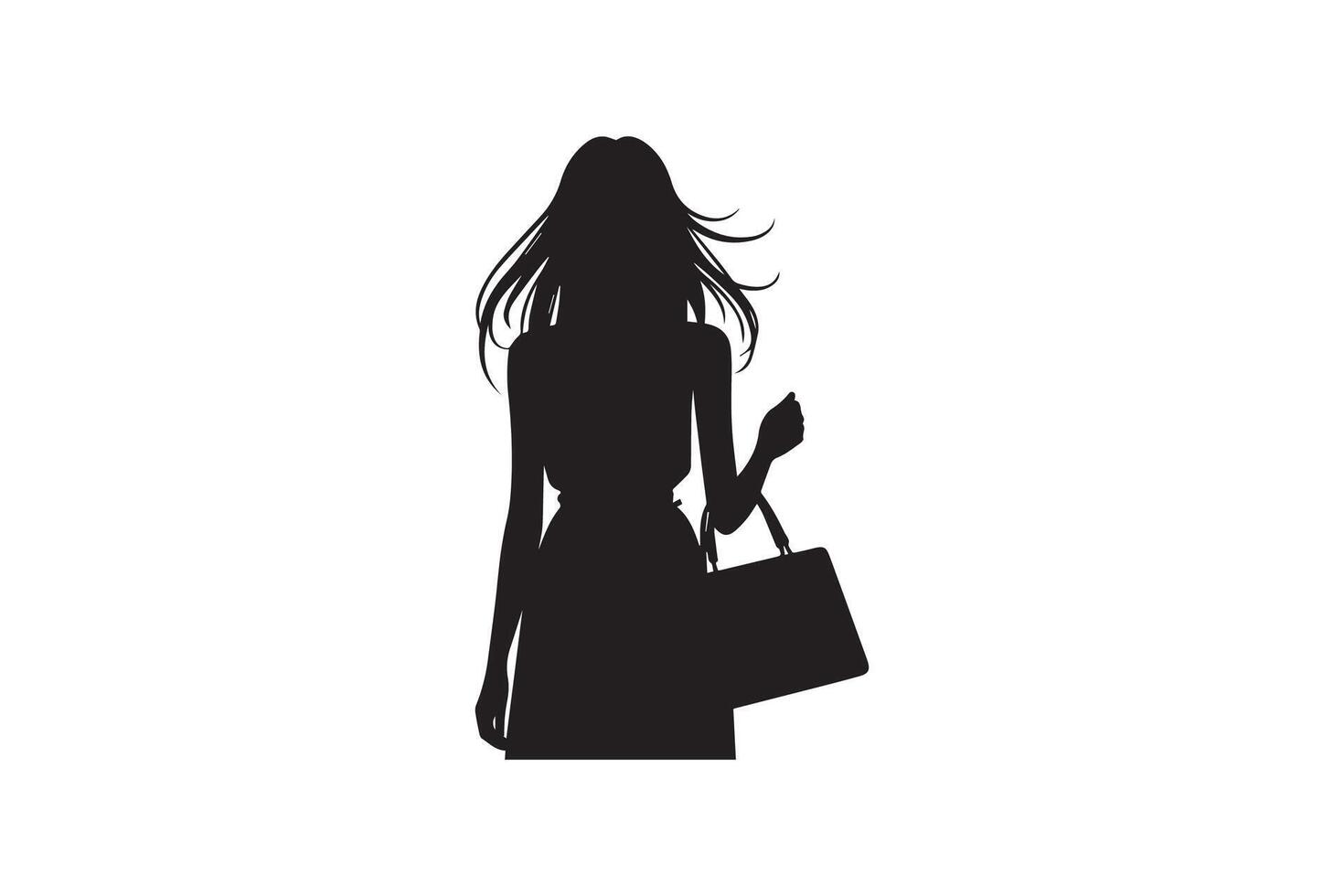 Silhouette of a woman with a bag on her shoulder vector
