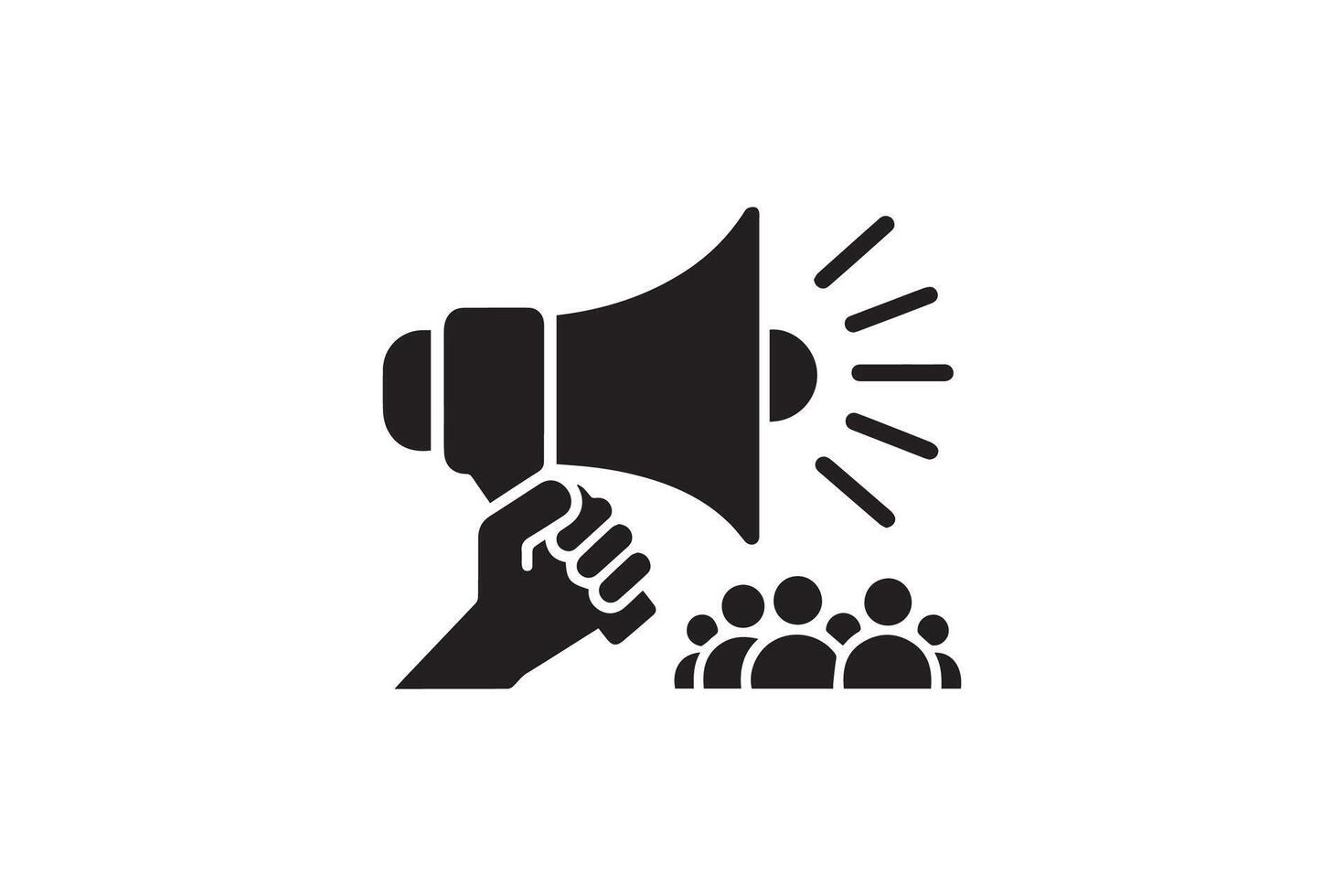A hand holding a megaphone and pointing to a group of people vector