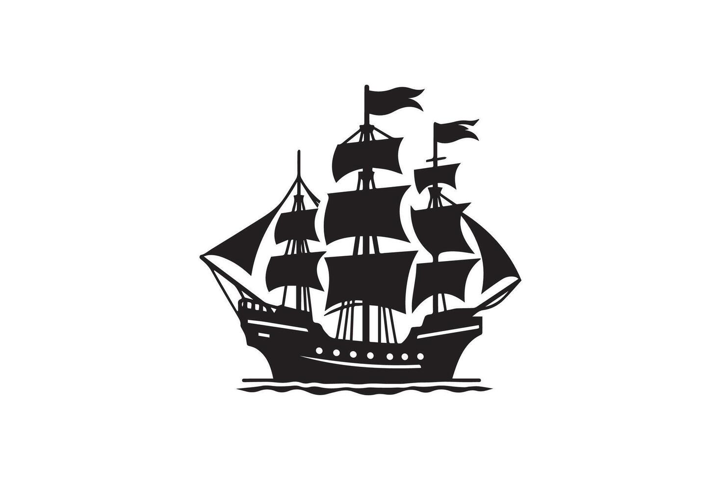 A black and white logo of a ship vector