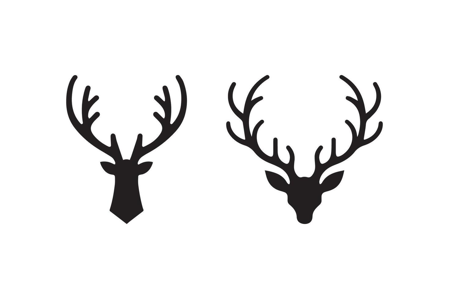 Deer head icon set, black and white illustration vector