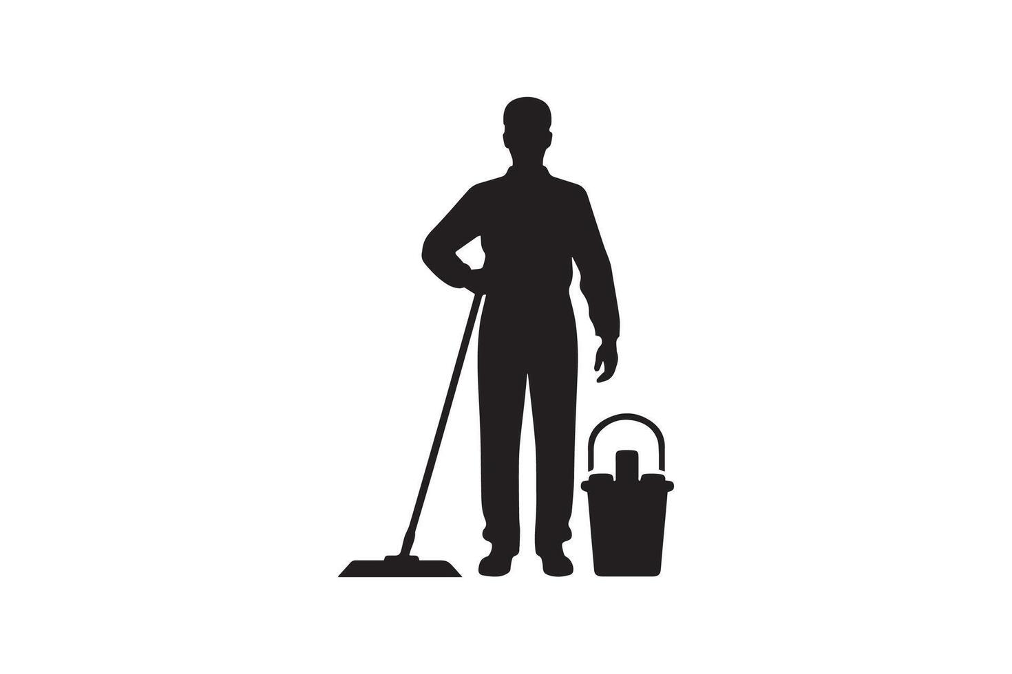 Silhouette of a man with a mop and bucket vector
