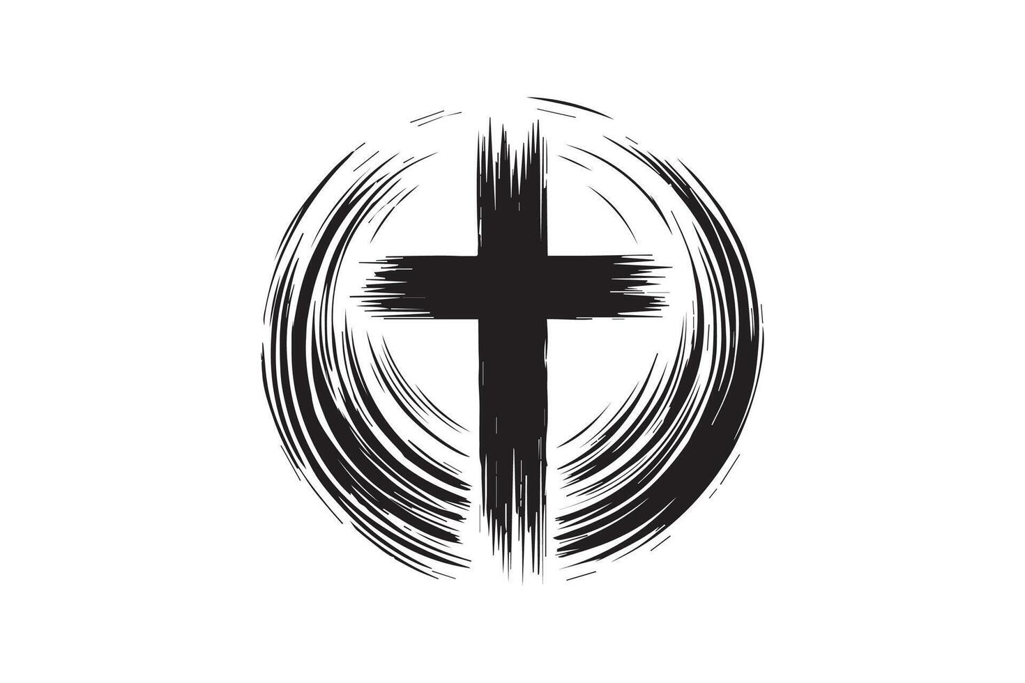 A cross is drawn in black ink on a white background vector