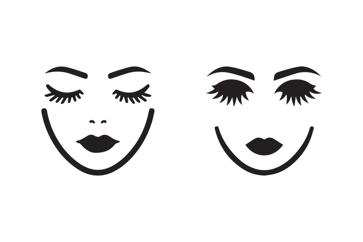 Two black and white images of women's faces with lashes vector