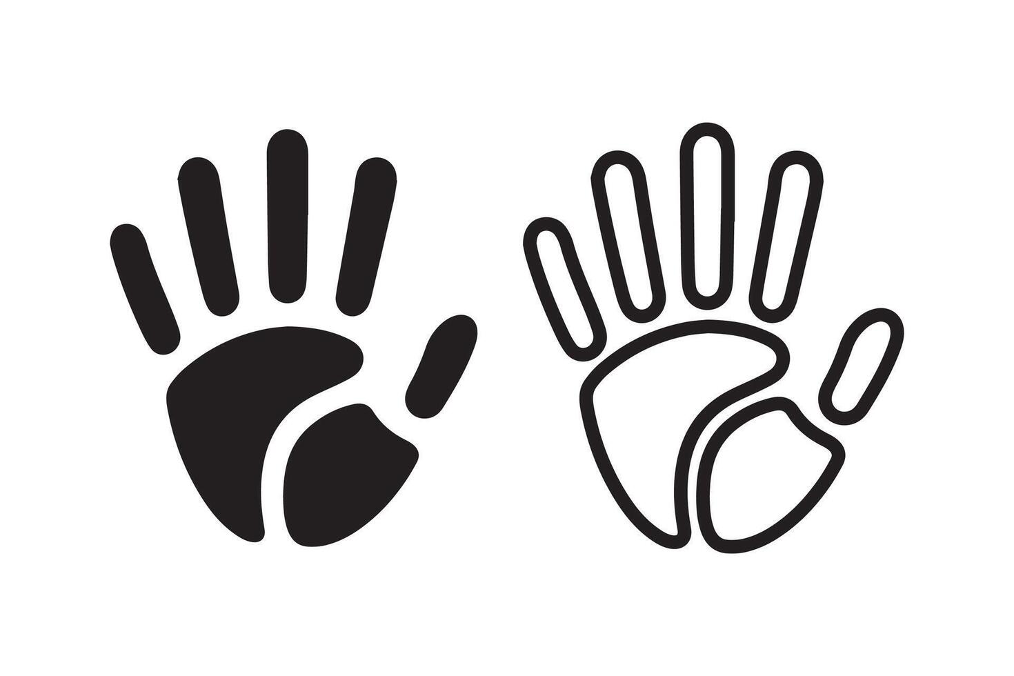 Two black and white handprints on a white background vector