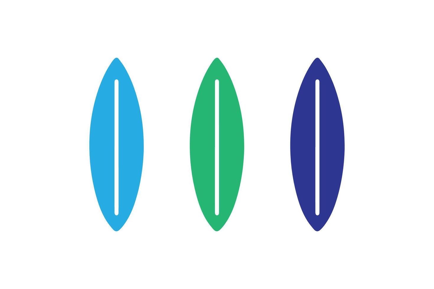 Three surfboards are shown in different colors vector