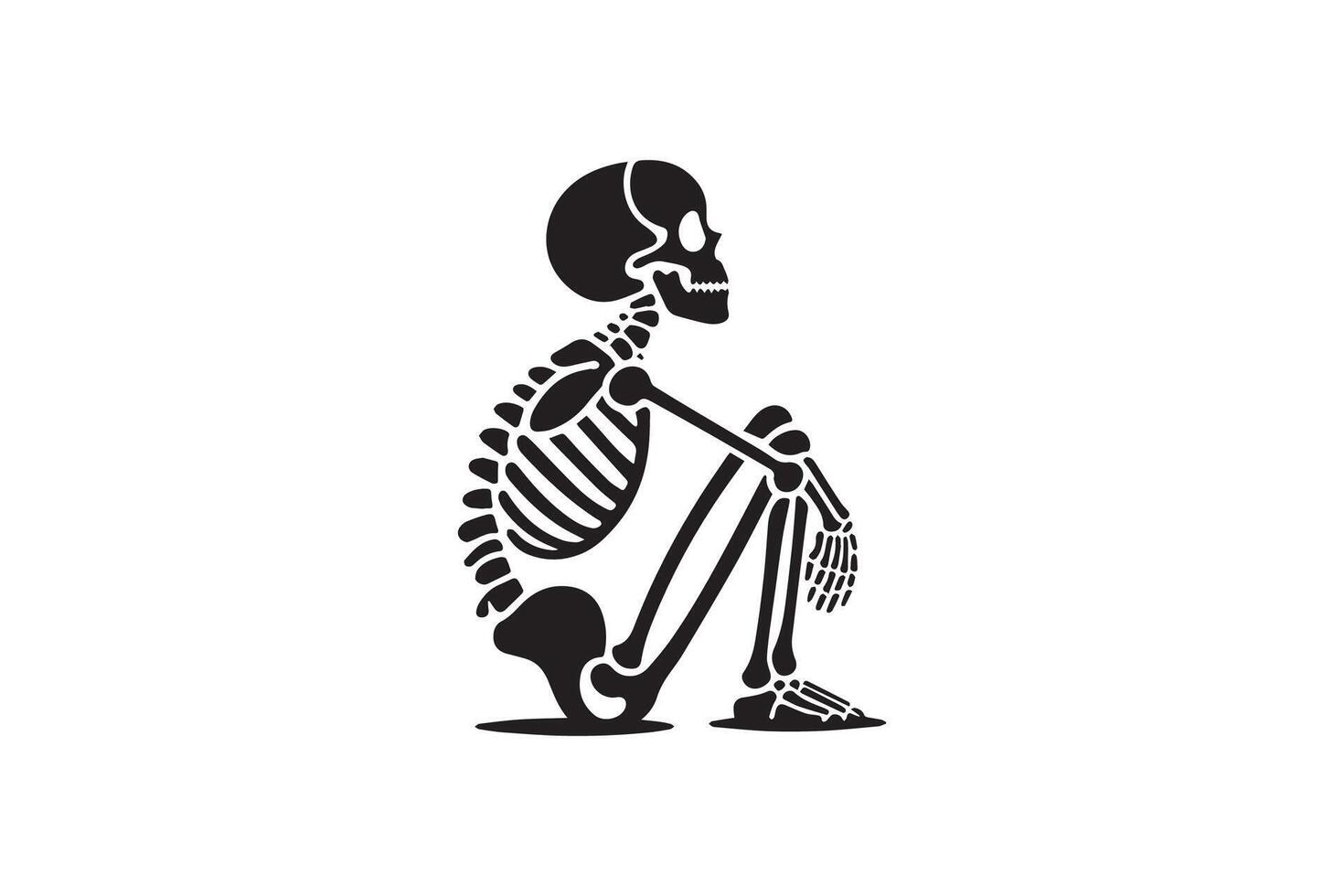 Skeleton sitting on the floor, black silhouette vector