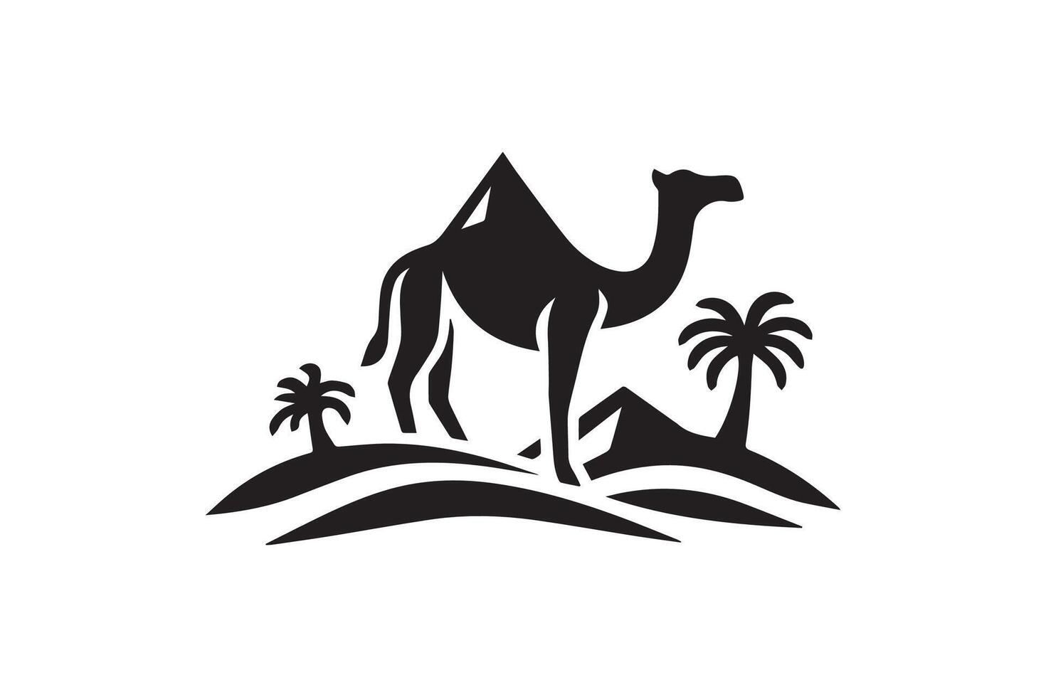 A camel and palm trees in the desert vector