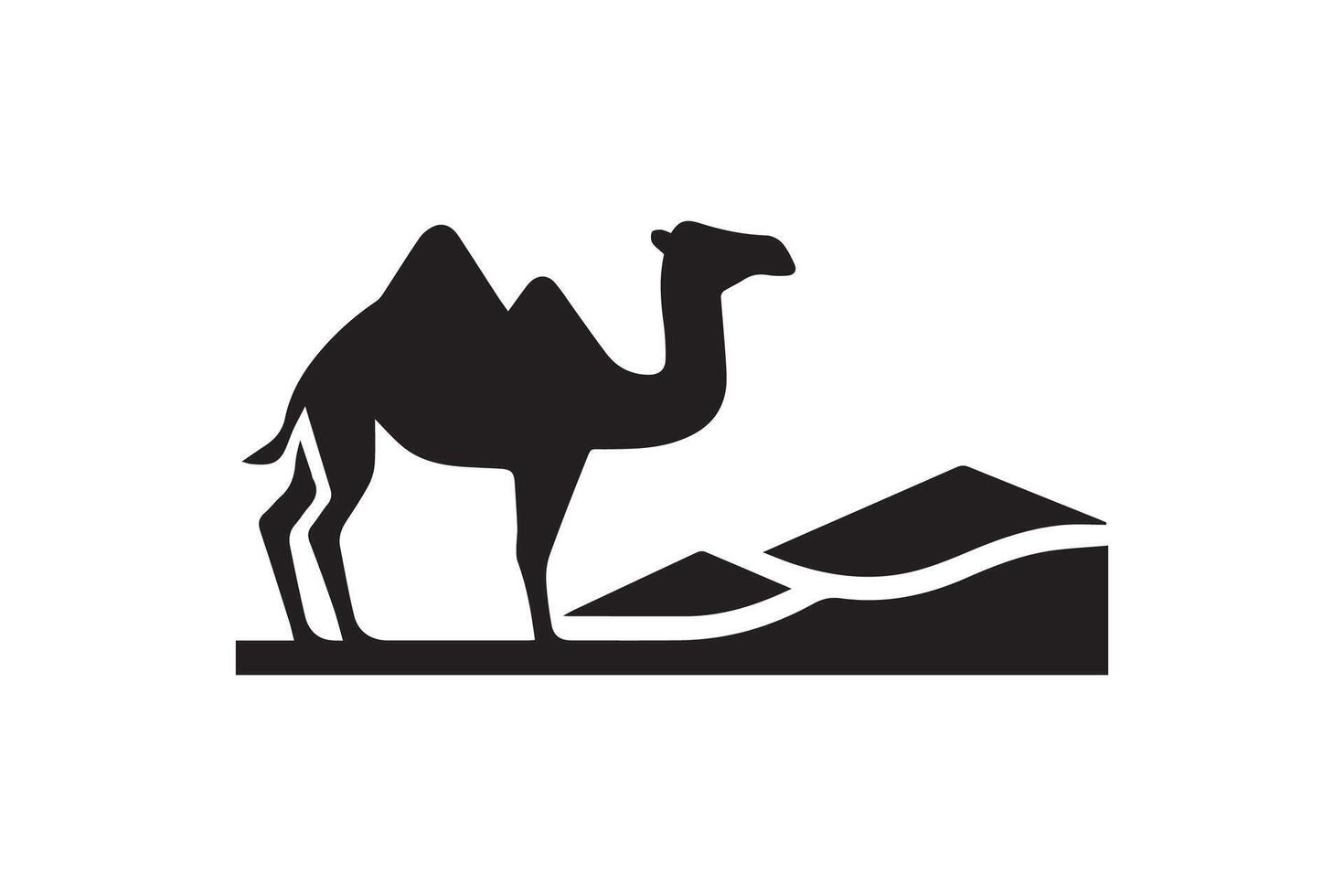 A camel is standing on a hill with a mountain in the background vector