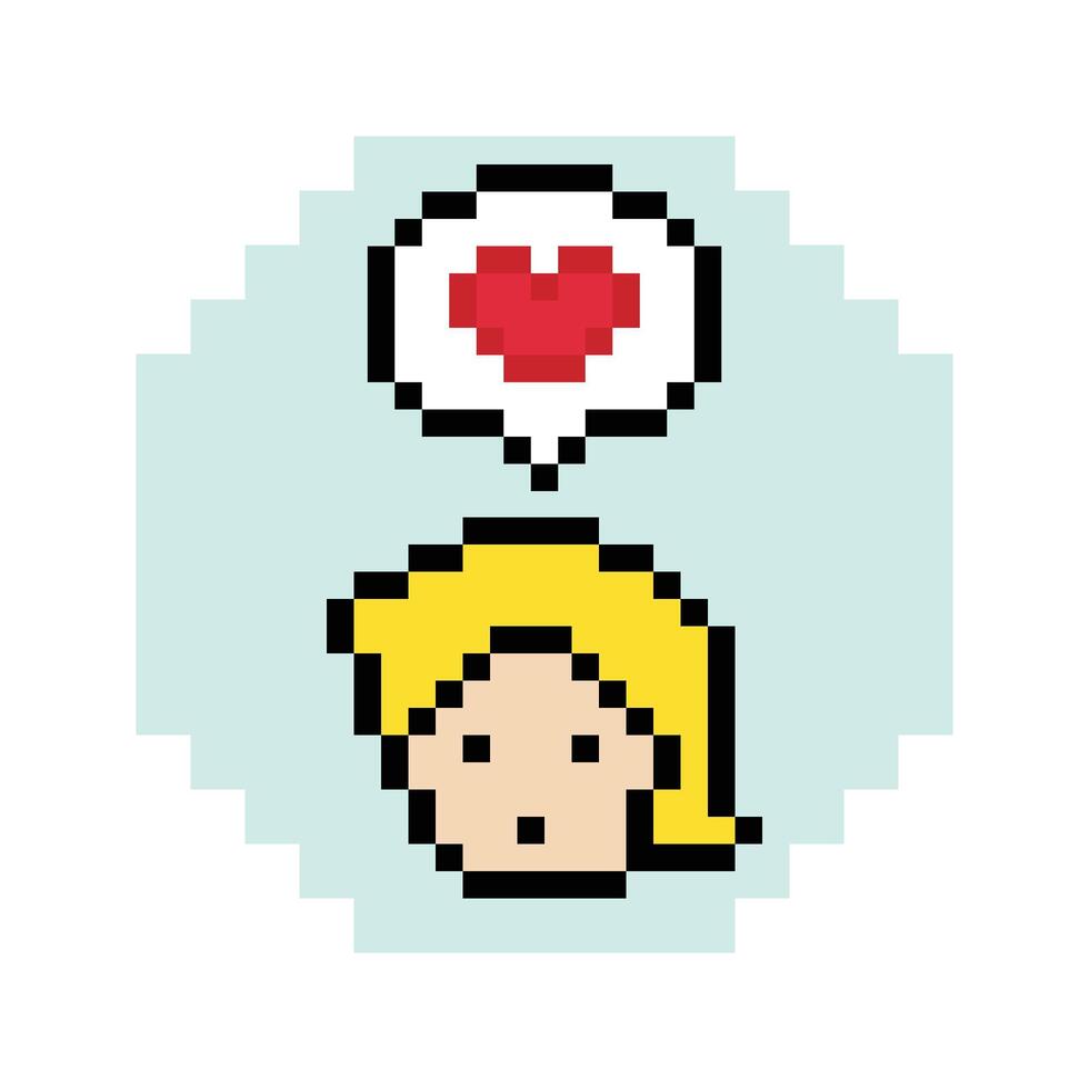 Character 8bit of man male or boy and happy heart enjoy in love like pixel design. vector