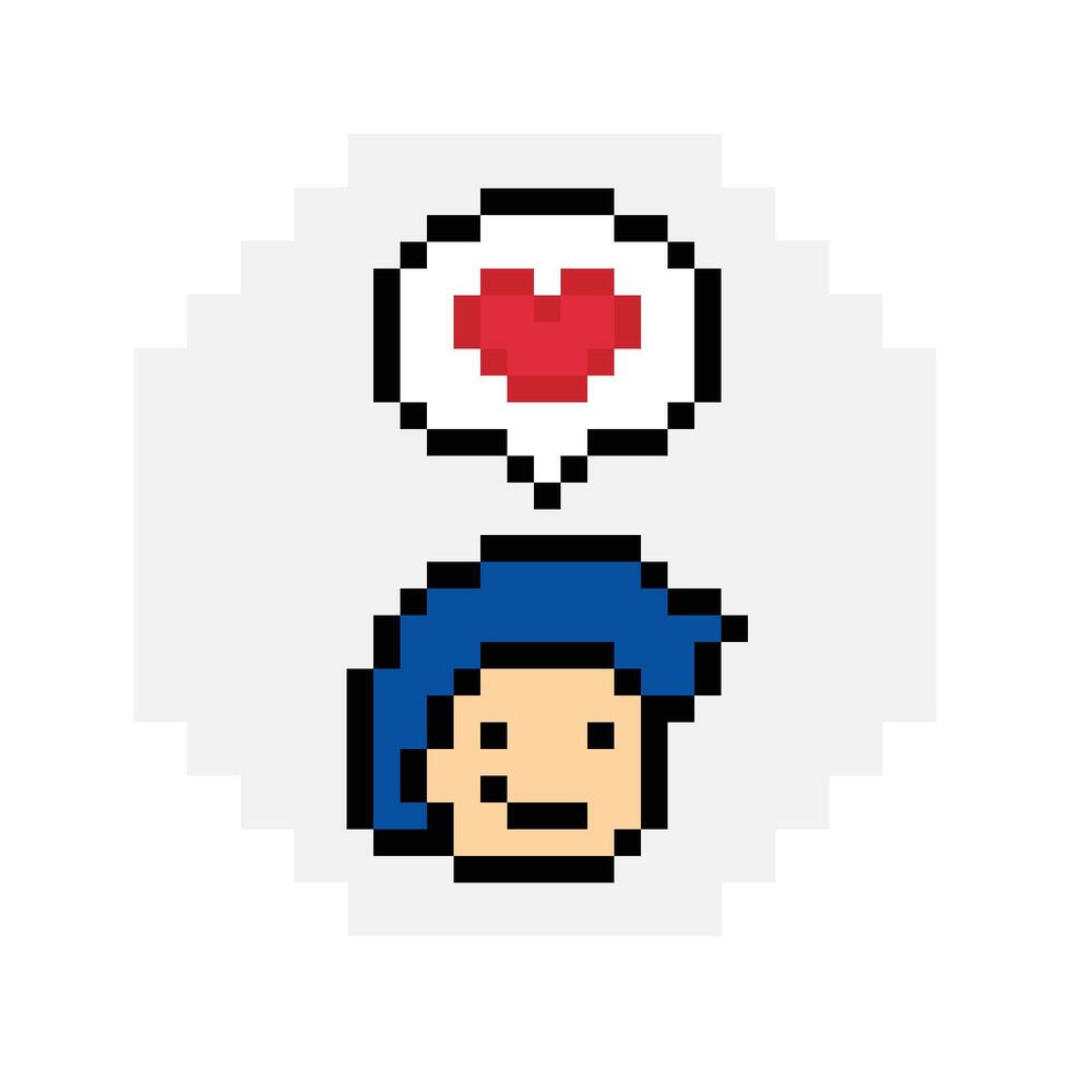 8 bit of man male or boy and happy heart enjoy in love like cartoon. vector