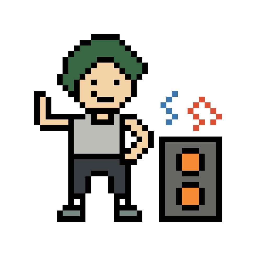 8 bit design of man male boy exercise dance love listen music pixel decor. vector