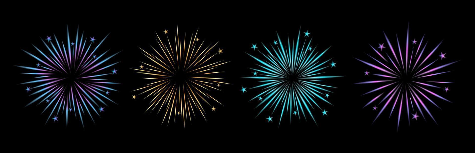 Comic blurred color lines with motion stars with radial focus for high energy effects Graphic high speed explosion. Comic high speed beam, design for manga and anime graphics. . vector