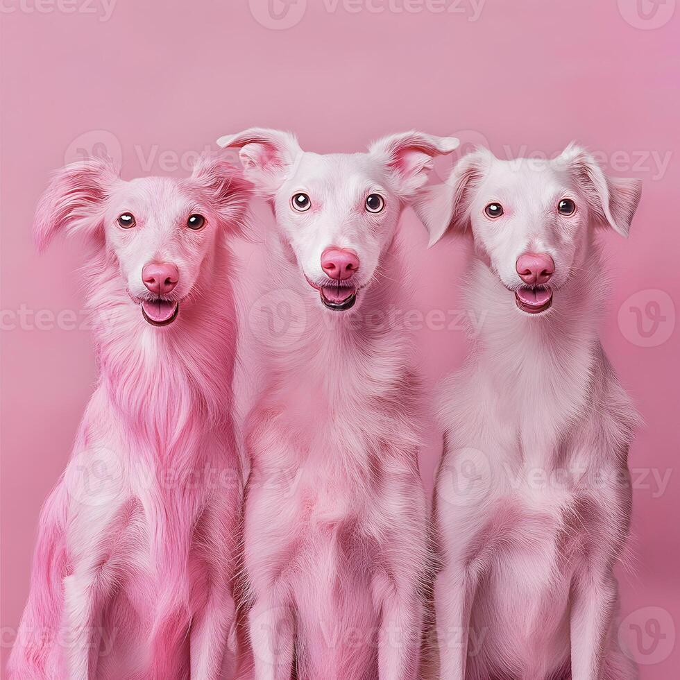 Three dogs in pink photo