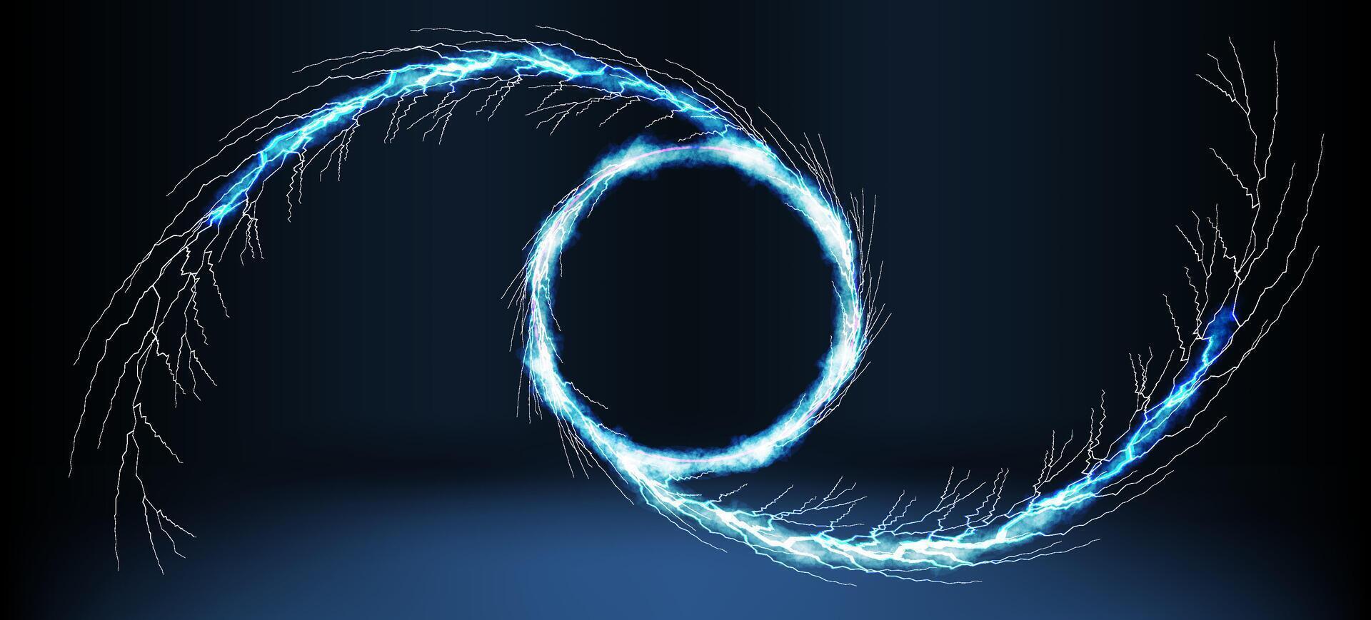 Electric arcs create a mesmerizing circular pattern in a dark background with vivid blue colors. vector