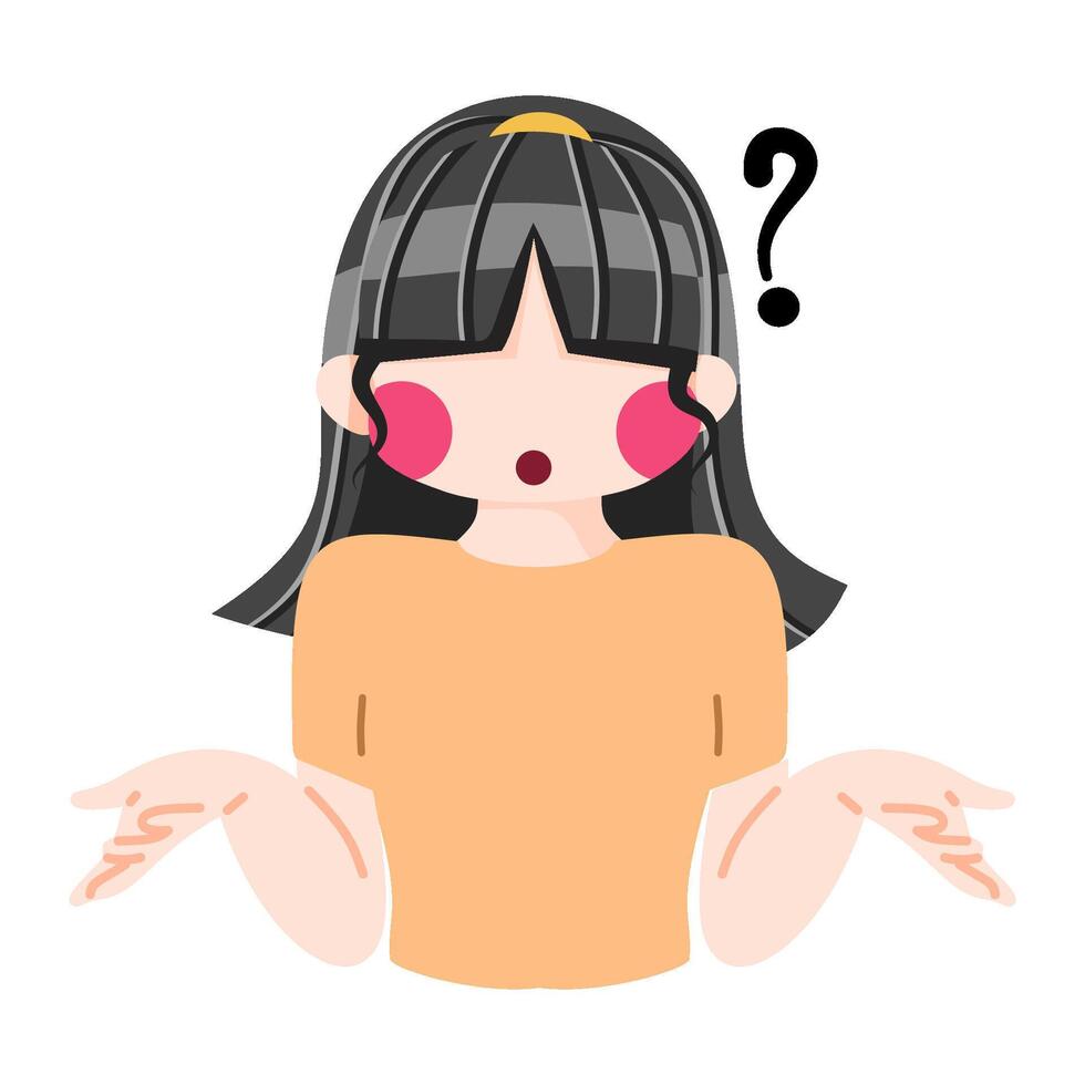 Women confused expression illustration with black hair vector