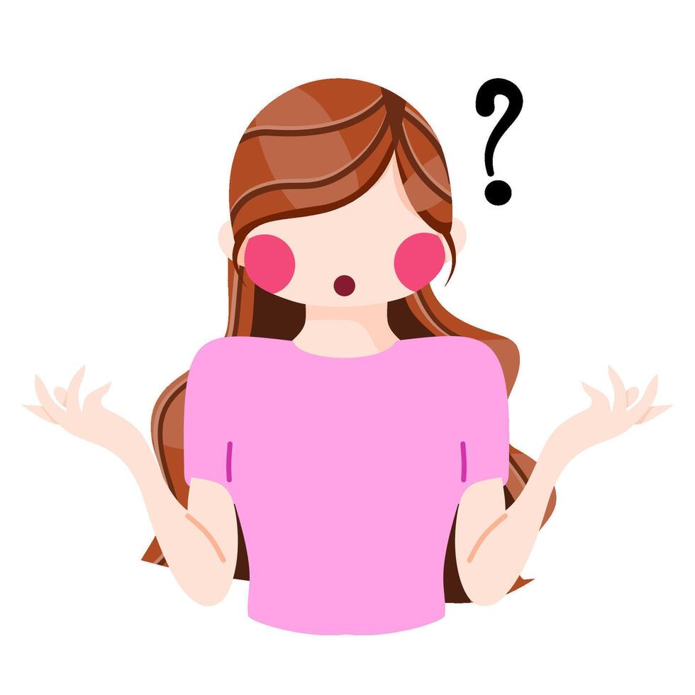 Women confused expression pink t shirt vector
