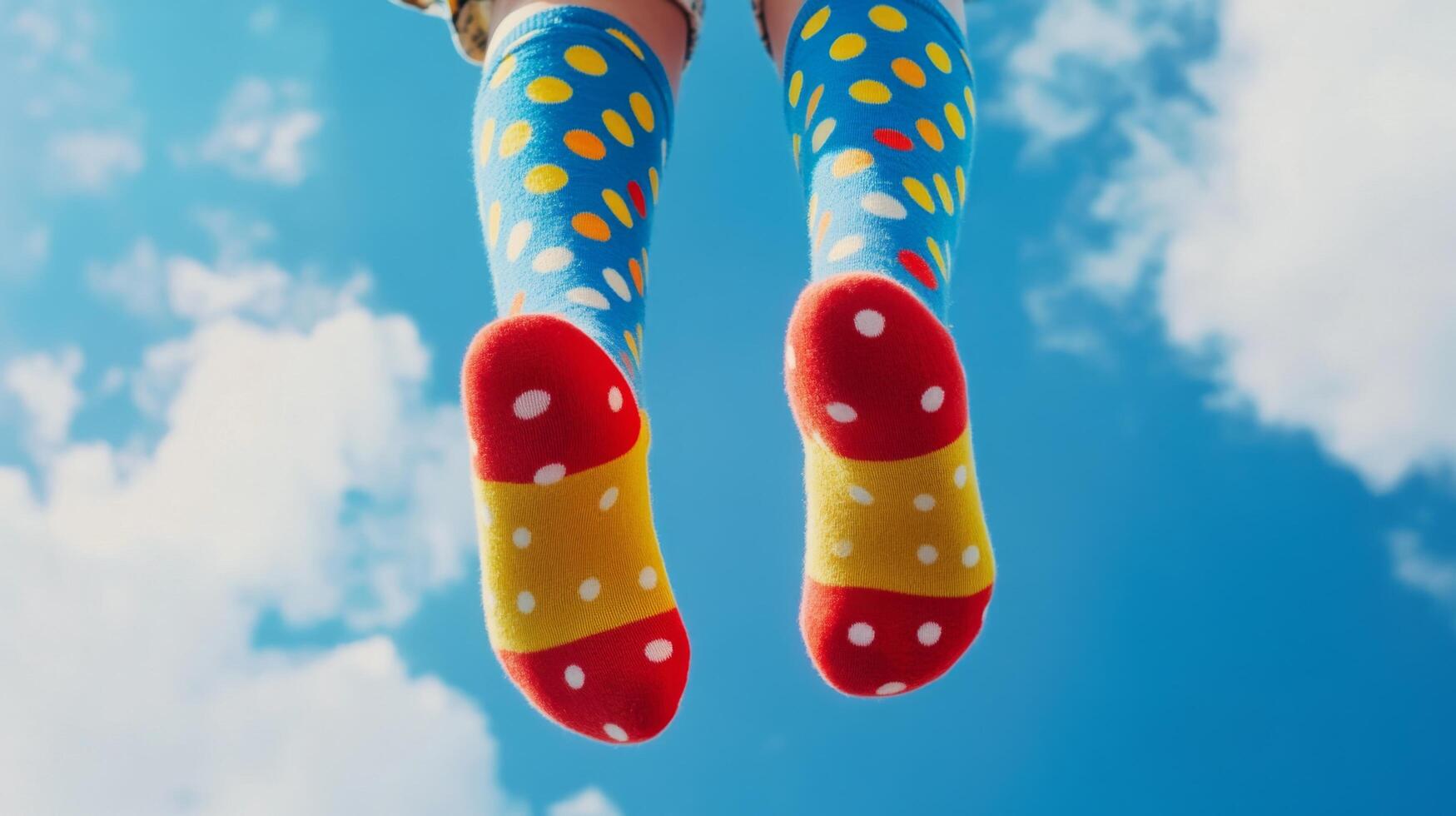 A person wearing colorful socks in the air photo