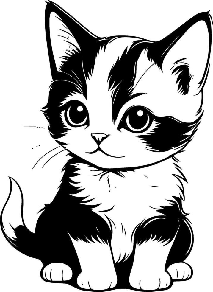 A black and white kitten sitting down vector