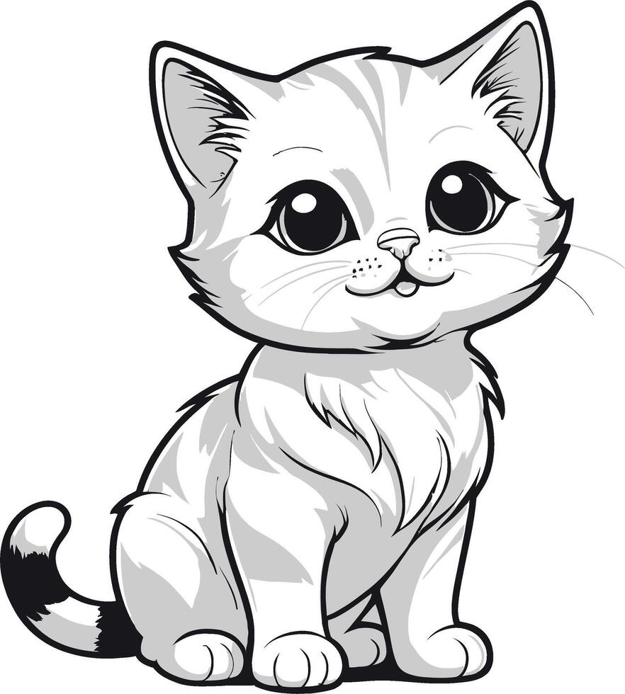 A cartoon white kitten with big eyes vector